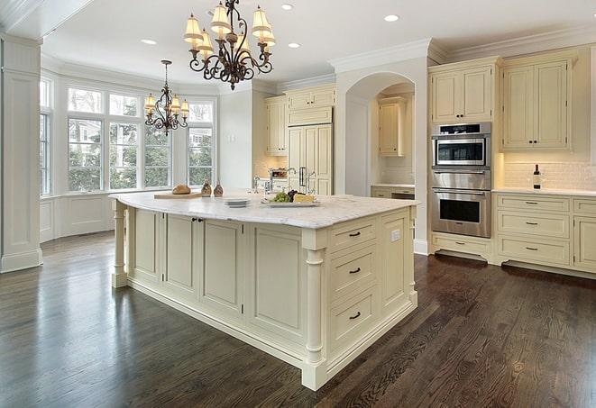 wood-look laminate floors in bright, airy kitchen in Avon Lake, OH